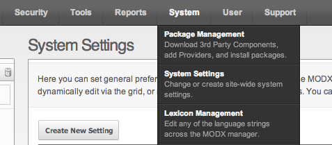 MODX : System > System Settings